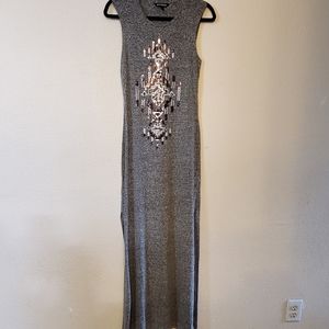 Ash Gray Long Dress with Sequins Detailing